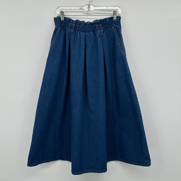 E Sport Dresses & Skirts - Vintage Denim Skirt Medium Pleated Pockets Elastic High Waist Quiet Luxury USA